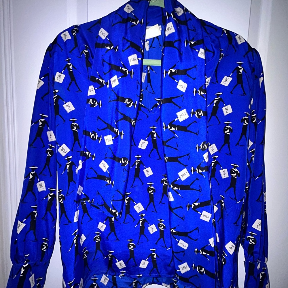 YSL Rive Gauche Rare VTG Woman’s Tie Neck Silk Blouse Sz EU 34